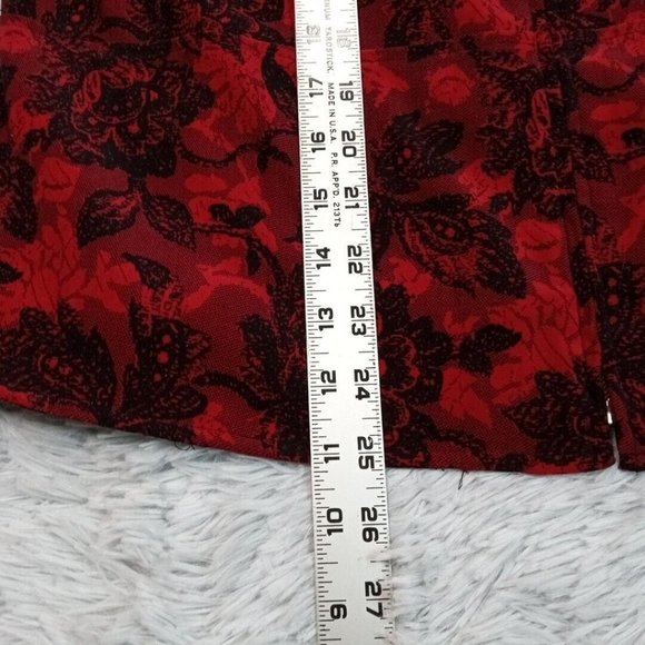 Notations Womens Jacket Red Petite Large Floral Zip Up Shoulder Pads Stretch PL - Picture 8 of 13